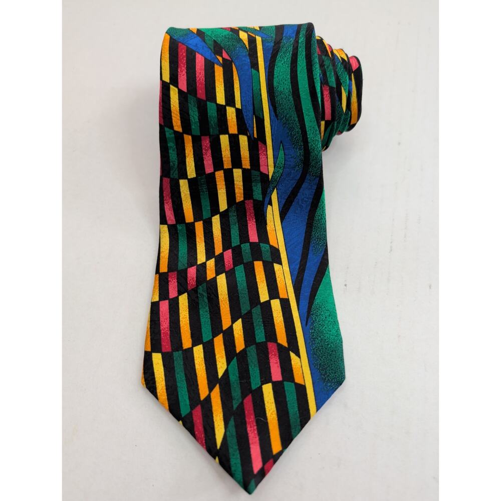 VTG 90s Rush Limbaugh No Boundaries 1996 100% Silk Tie Bold Geometric GOLD CHAIN